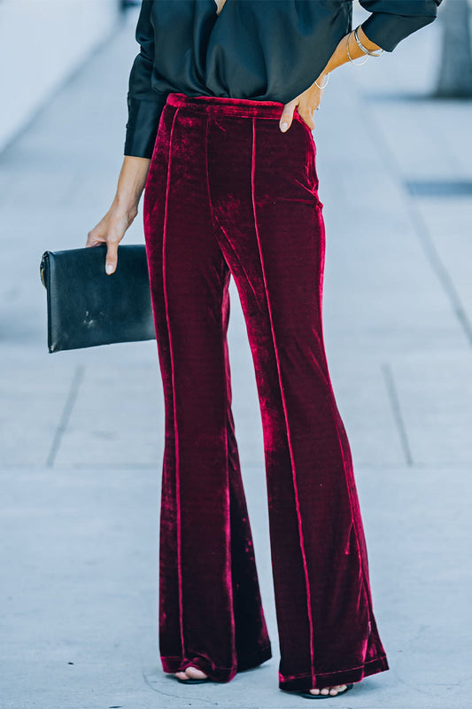 Pantalones elegantes de calle con corte de bota, cintura media, color liso (3 colores)