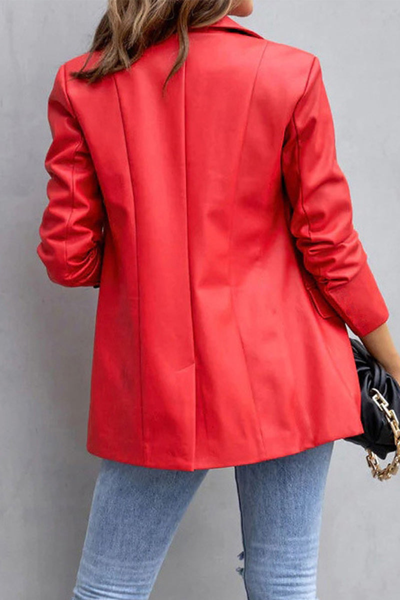 Prendas de abrigo informales de calle con cuello vuelto y hebilla de patchwork liso