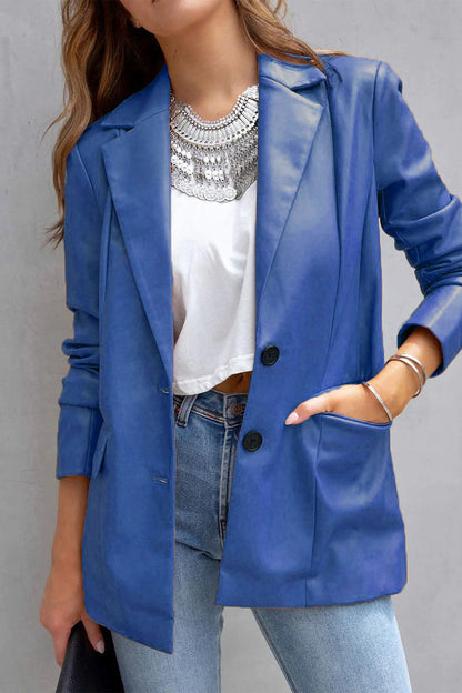 Prendas de abrigo informales de calle con cuello vuelto y hebilla de patchwork liso