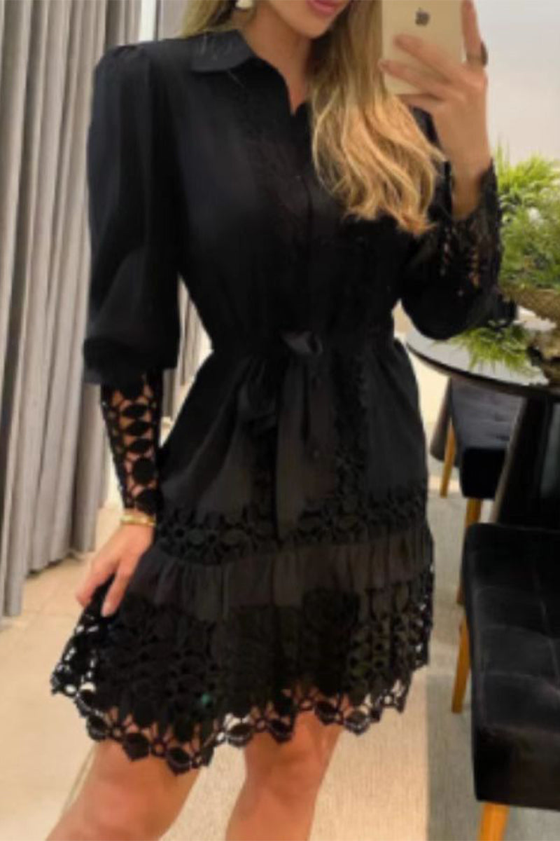 Vestidos elegantes con cuello camisero en contraste sólido