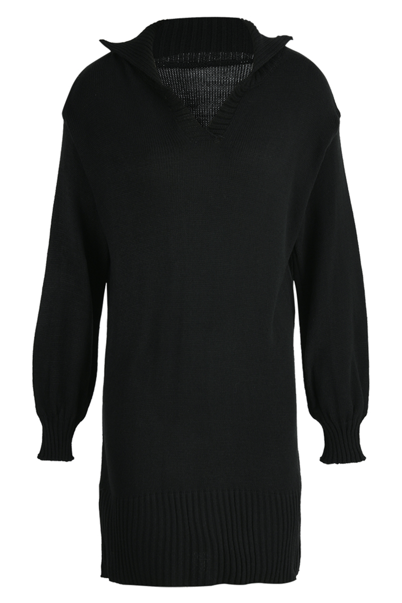 Vestidos rectos casuales con cuello vuelto y parches lisos (4 colores)
