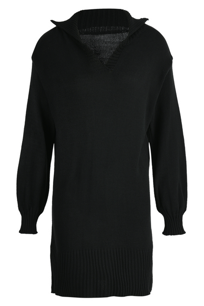 Vestidos rectos casuales con cuello vuelto y parches lisos (4 colores)