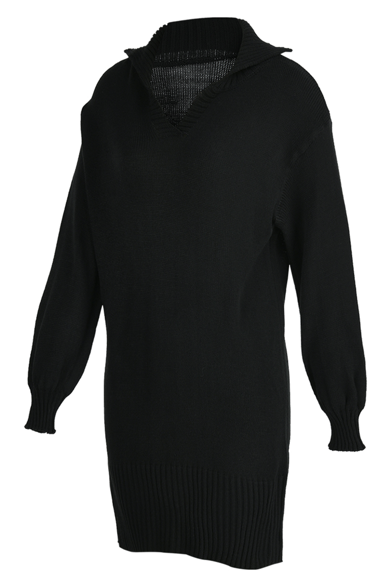 Vestidos rectos casuales con cuello vuelto y parches lisos (4 colores)