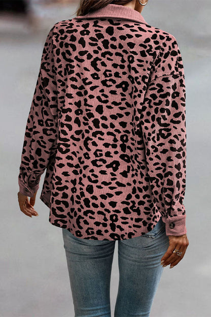 Blusa informal con cuello vuelto y bolsillos de leopardo (4 colores)