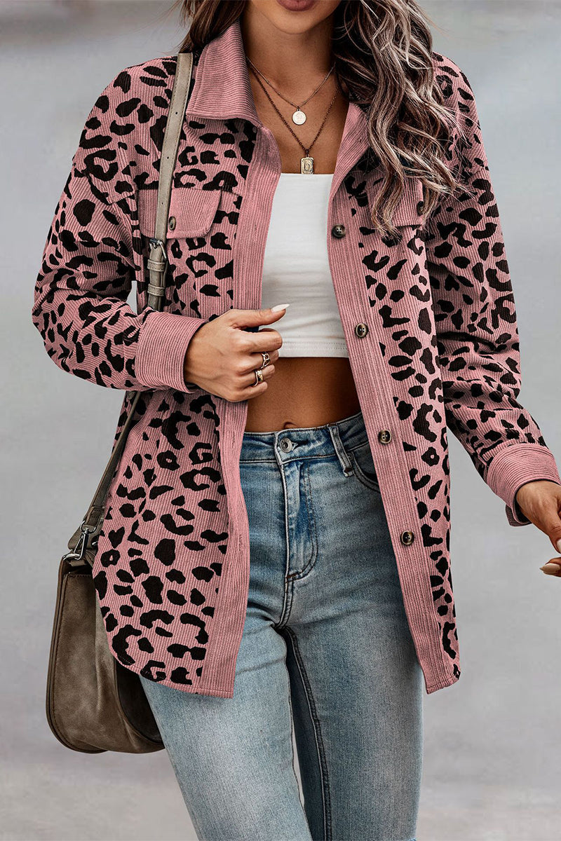 Blusa informal con cuello vuelto y bolsillos de leopardo (4 colores)
