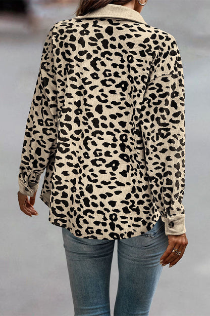 Blusa informal con cuello vuelto y bolsillos de leopardo (4 colores)