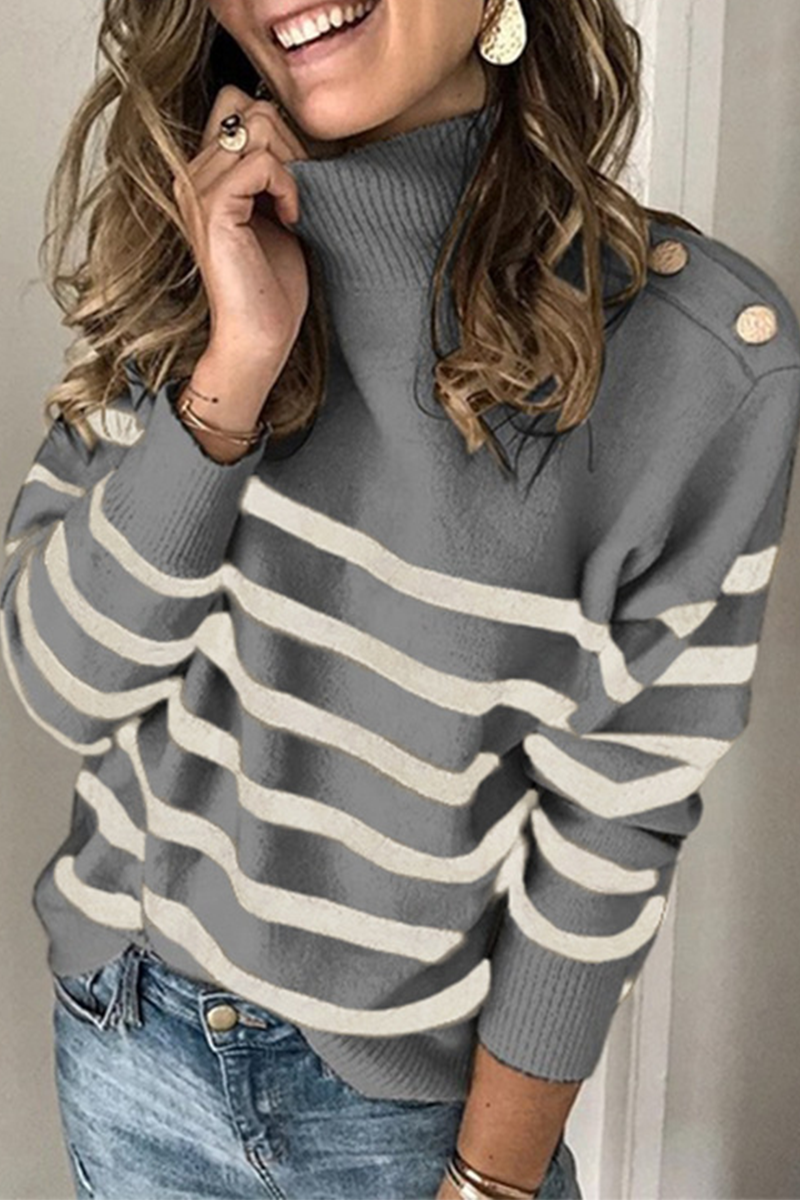 Suéteres casuales de cuello alto con patchwork a rayas (4 colores)
