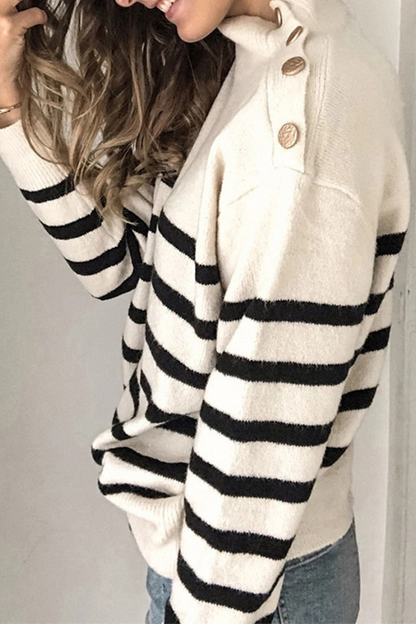 Suéteres casuales de cuello alto con patchwork a rayas (4 colores)