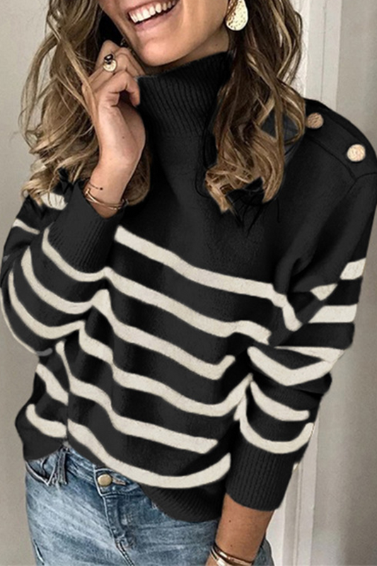Suéteres casuales de cuello alto con patchwork a rayas (4 colores)