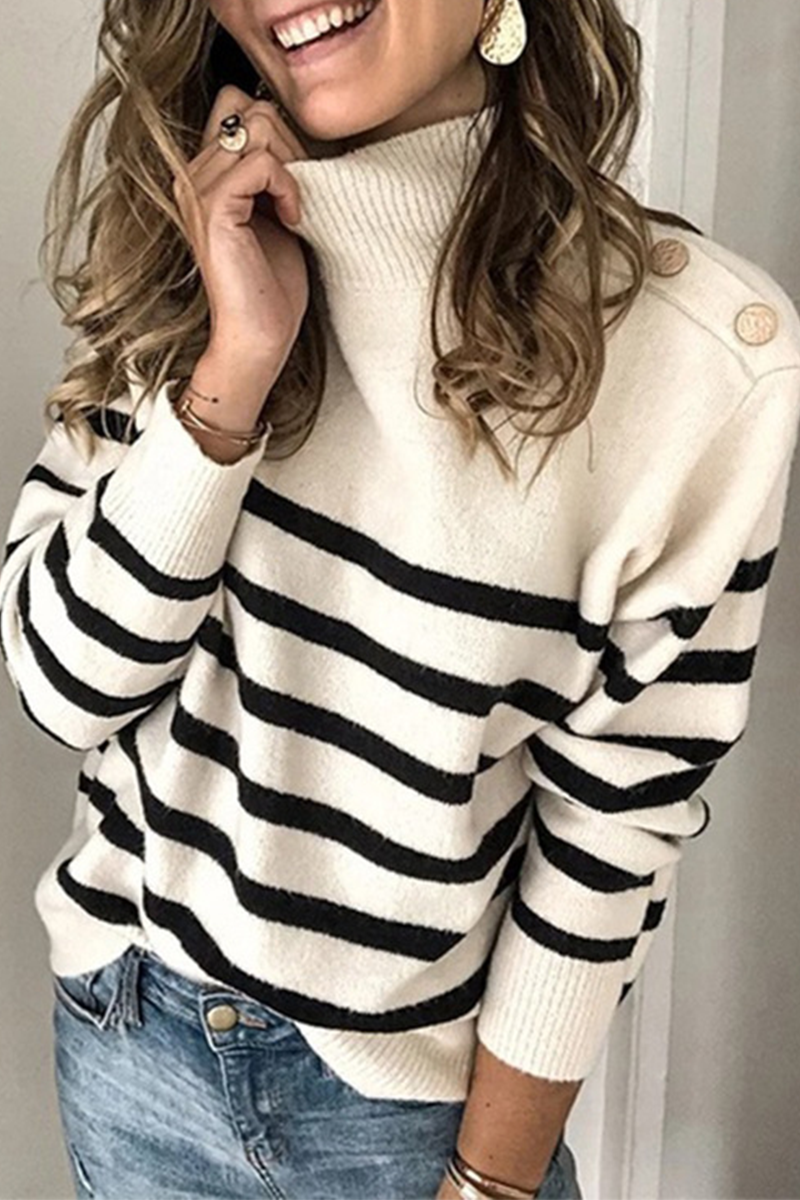 Suéteres casuales de cuello alto con patchwork a rayas (4 colores)