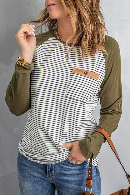 Tops casuales de cuello redondo con patchwork