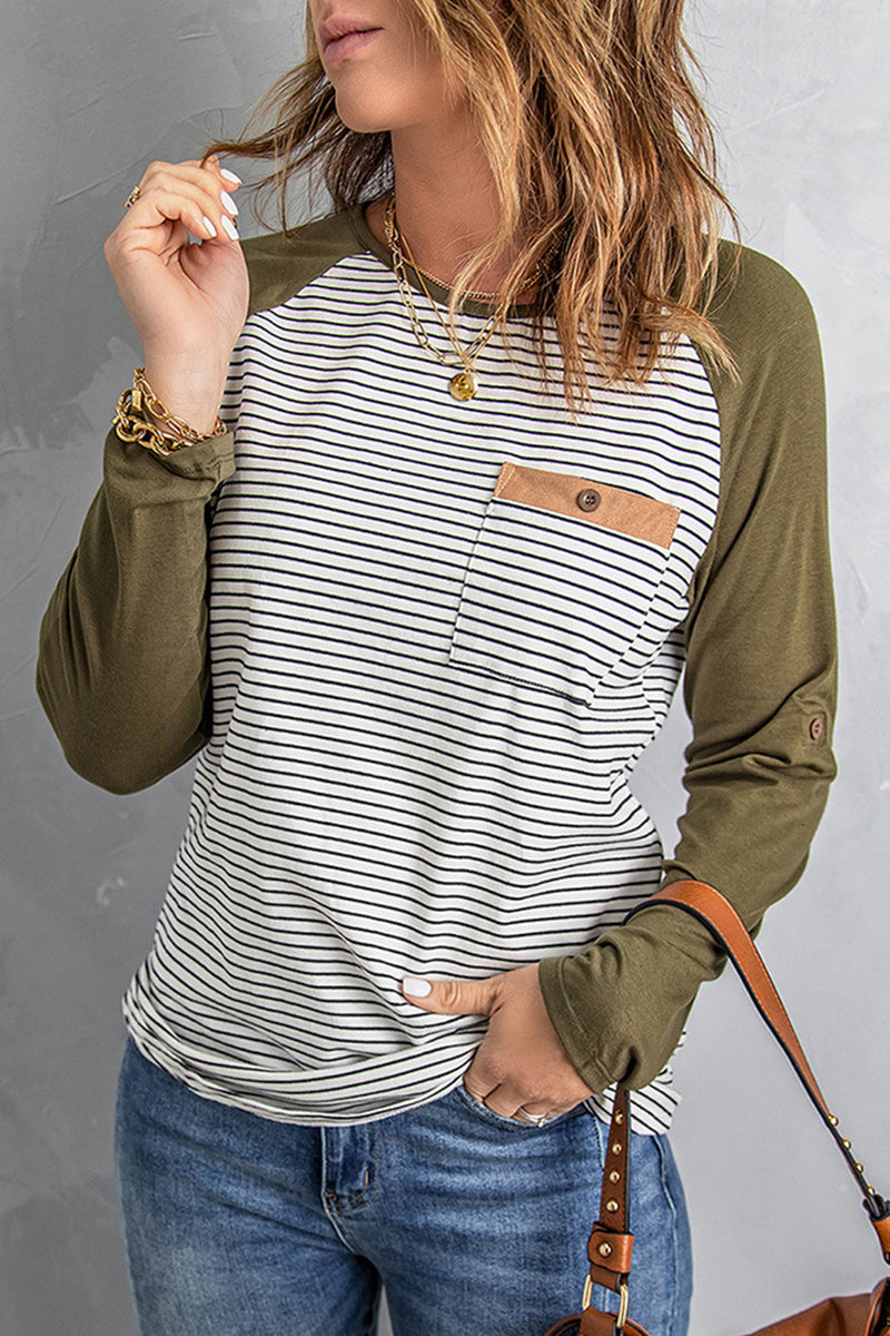 Tops casuales de cuello redondo con patchwork