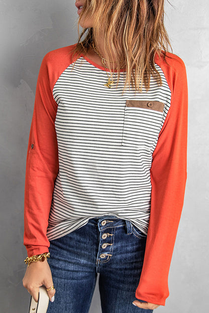 Tops casuales de cuello redondo con patchwork