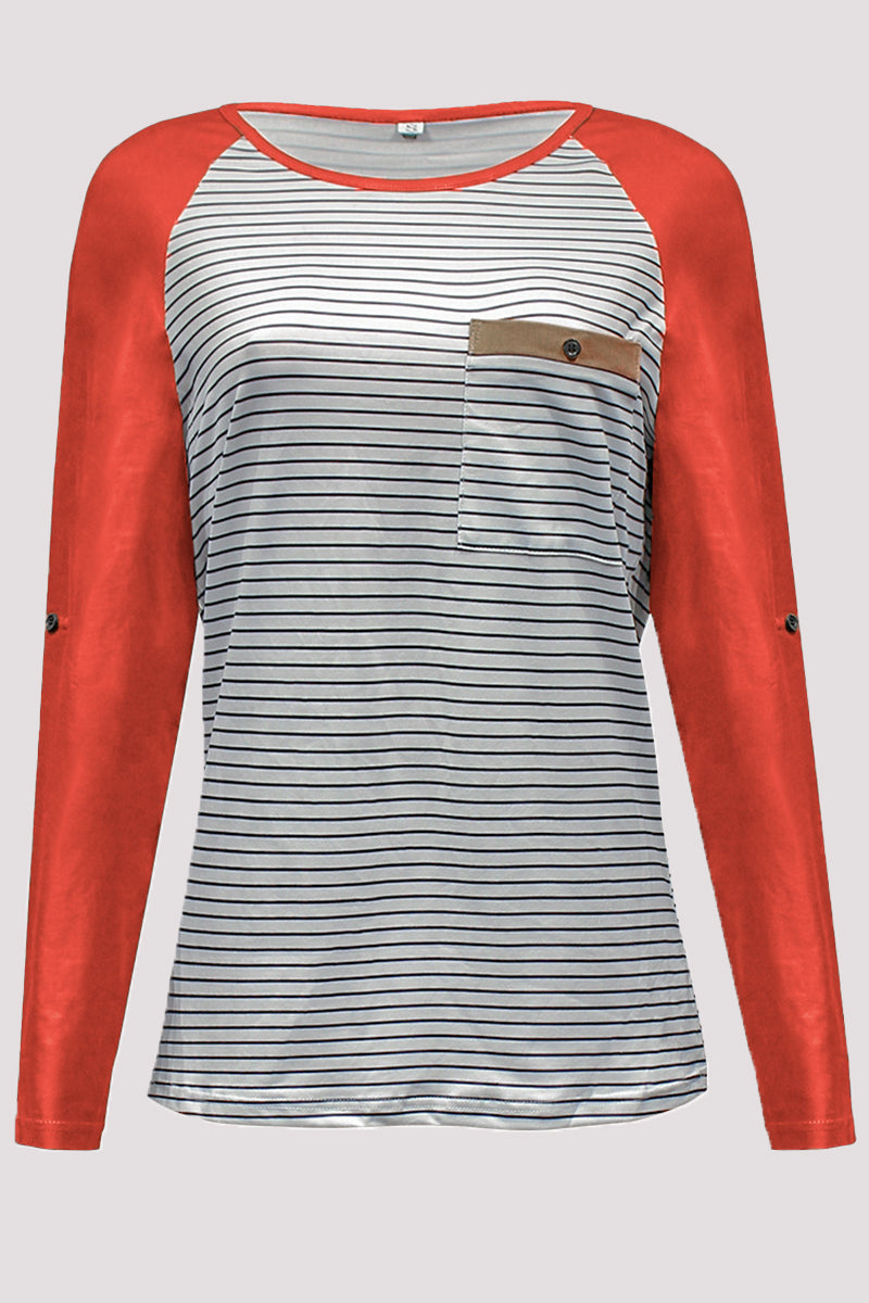 Tops casuales de cuello redondo con patchwork