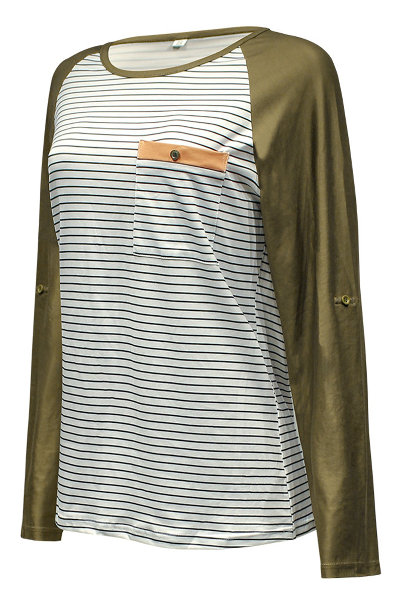 Tops casuales de cuello redondo con patchwork