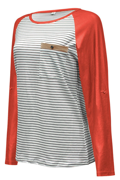 Tops casuales de cuello redondo con patchwork