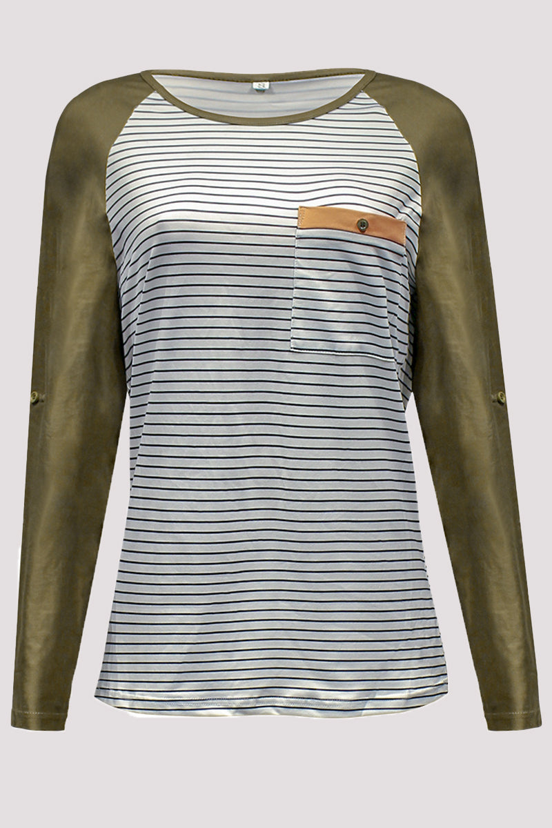 Tops casuales de cuello redondo con patchwork