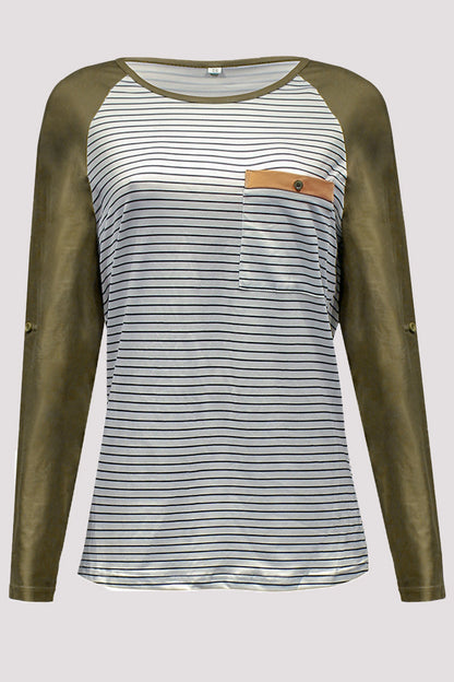 Tops casuales de cuello redondo con patchwork