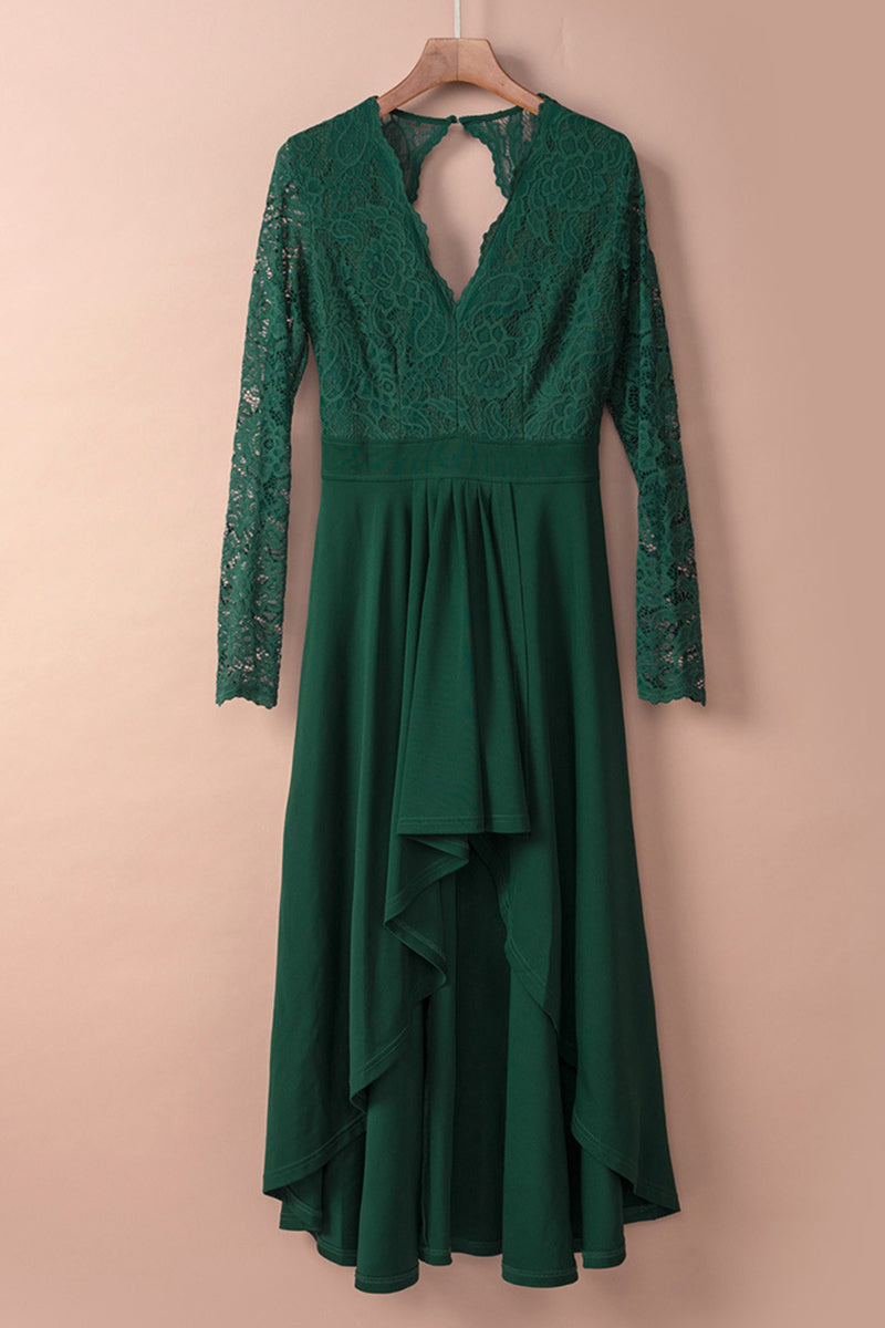 Vestidos elegantes de celebridades con encaje de patchwork, color sólido, escote en V, línea A (3 colores)