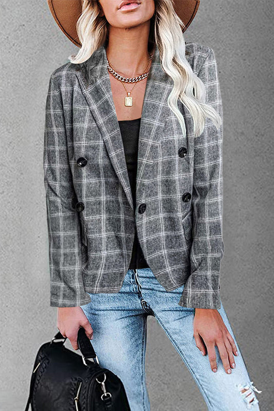 Prenda exterior con cuello vuelto, diseño de patchwork y cuadros urbanos (4 colores)