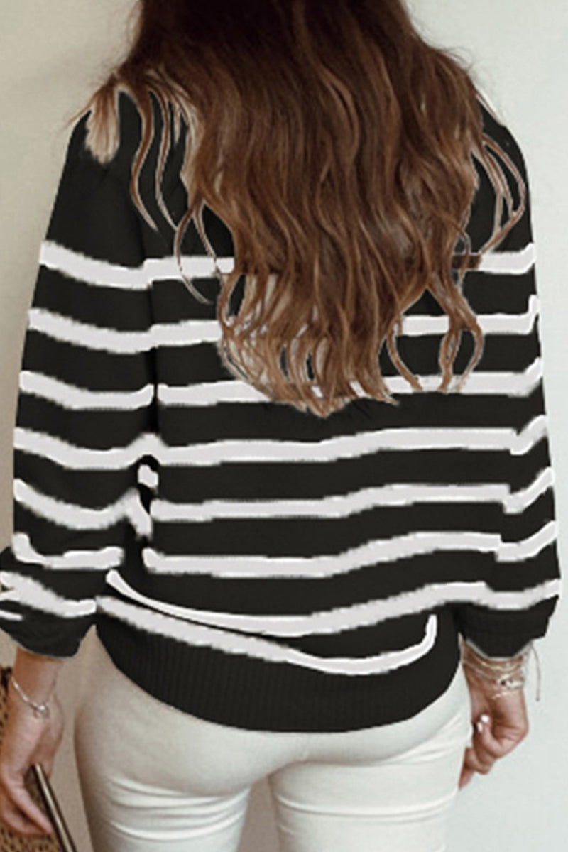 Suéteres casuales de cuello redondo con parches de rayas y ropa deportiva (3 colores)