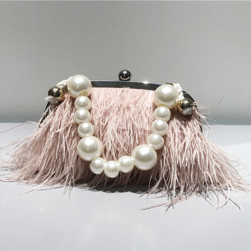 Bolsos de plumas y perlas con patchwork para fiestas diarias