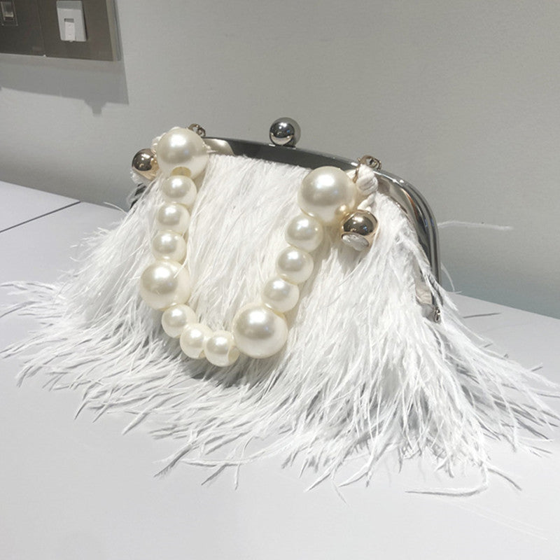 Bolsos de plumas y perlas con patchwork para fiestas diarias