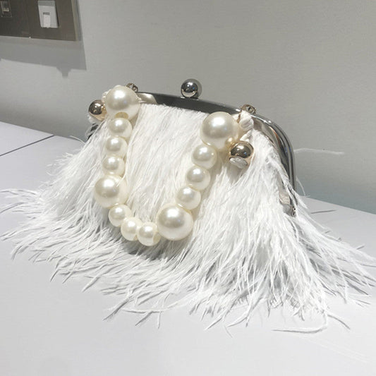 Bolsos de plumas y perlas con patchwork para fiestas diarias