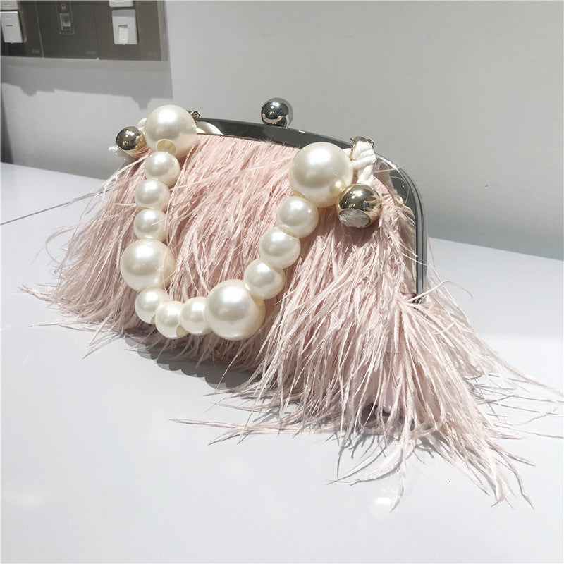 Bolsos de plumas y perlas con patchwork para fiestas diarias
