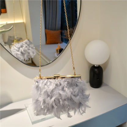Daily Party Patchwork Feathers Chains Pearl Bags(3 Colors)