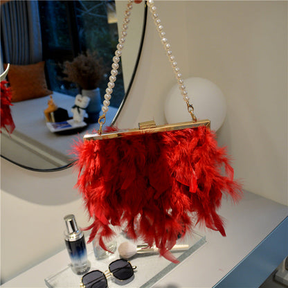 Bolsos de fiesta diarios con plumas, cadenas y perlas