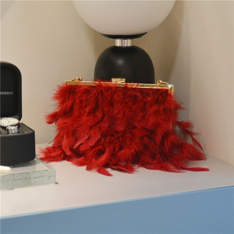 Daily Party Patchwork Feathers Chains Pearl Bags(3 Colors)