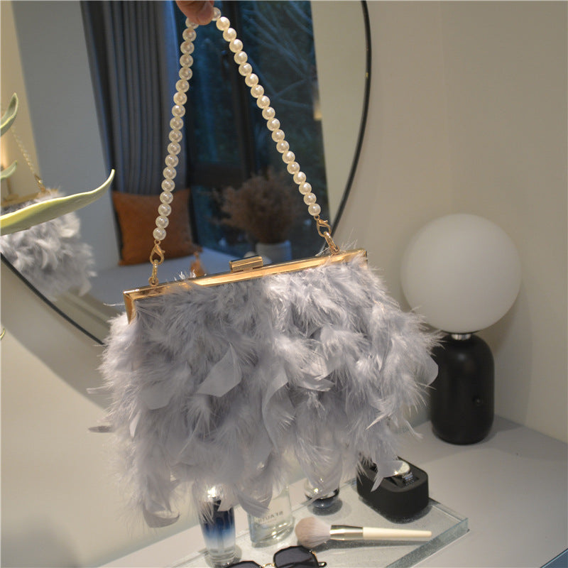 Bolsos de fiesta diarios con plumas, cadenas y perlas