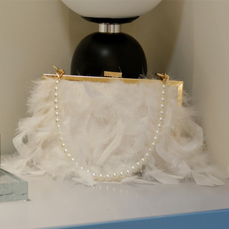 Bolsos de fiesta diarios con plumas, cadenas y perlas
