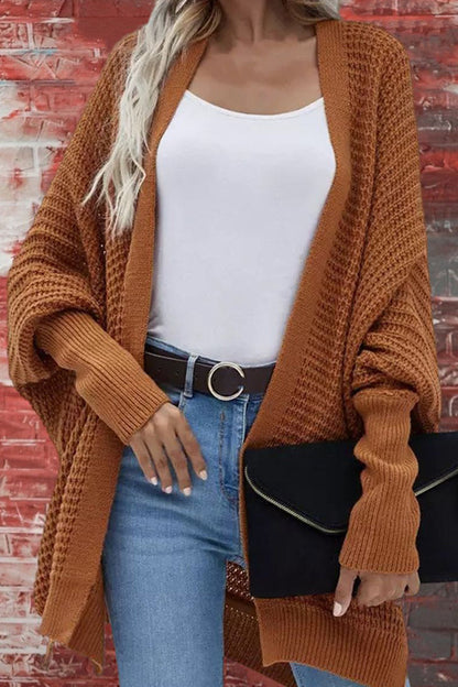 Cárdigan informal de color liso con cuello en V y mangas murciélago (8 colores)