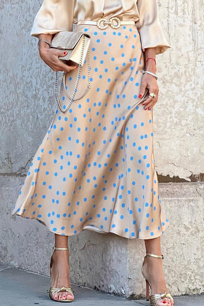 Pantalones de corte acampanado con estampado de lunares dulces y estampado completo