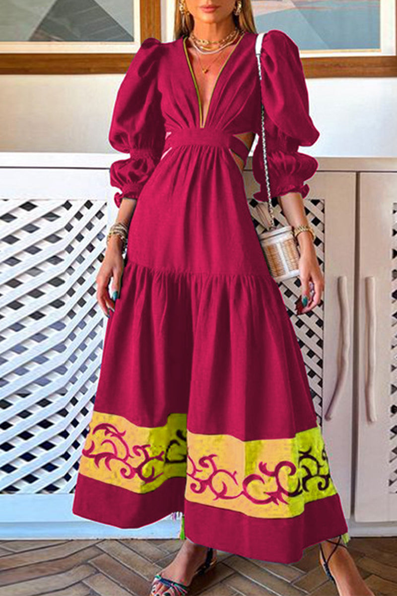 Vestidos elegantes de corte A en color liso con estampado (3 colores)