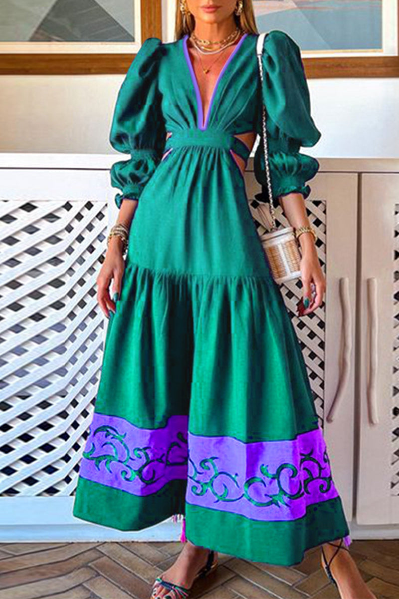Vestidos elegantes de corte A en color liso con estampado (3 colores)