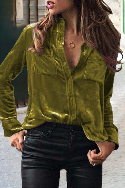 Blusas elegantes con cuello camisero, hebilla y color liso (11 colores)