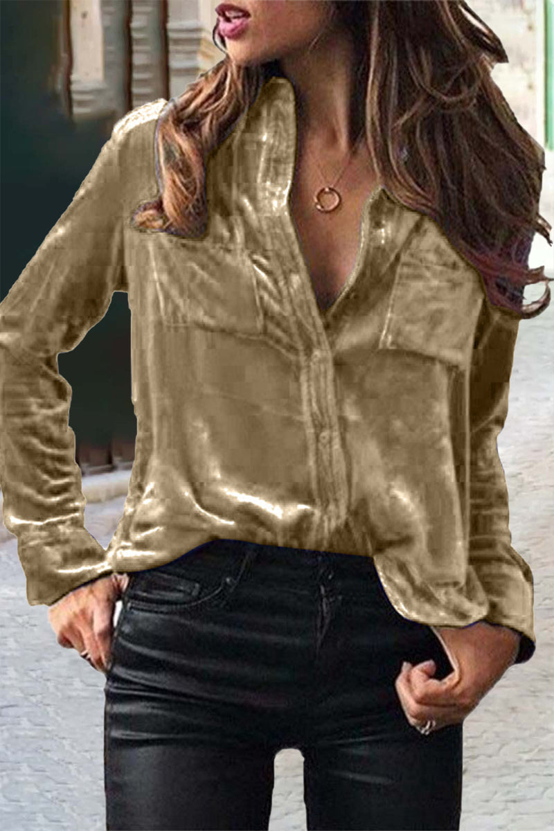 Blusas elegantes con cuello camisero, hebilla y color liso (11 colores)