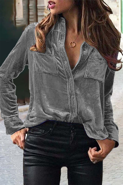 Blusas elegantes con cuello camisero, hebilla y color liso (11 colores)