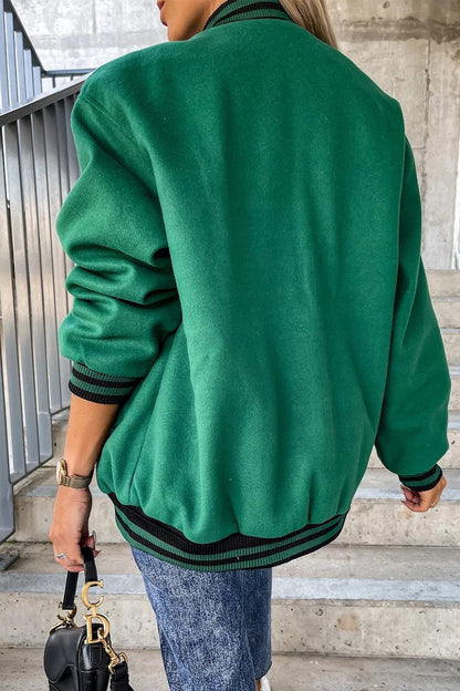 Casual Street Color Block Buckle Contrast O Neck Jacket(4 Colors)