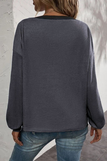 Camisetas casuales de cuello en V con botones y patchwork liso (7 colores)