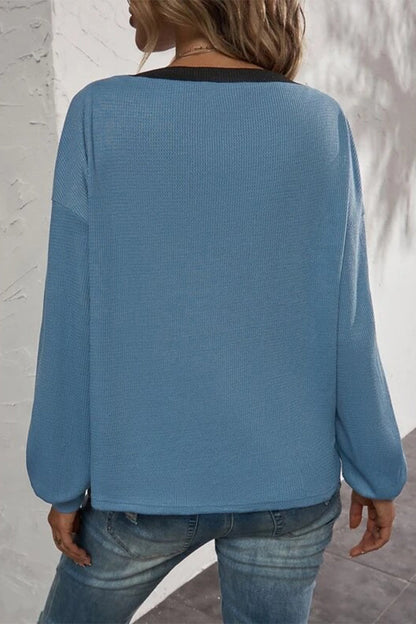 Camisetas casuales de cuello en V con botones y patchwork liso (7 colores)