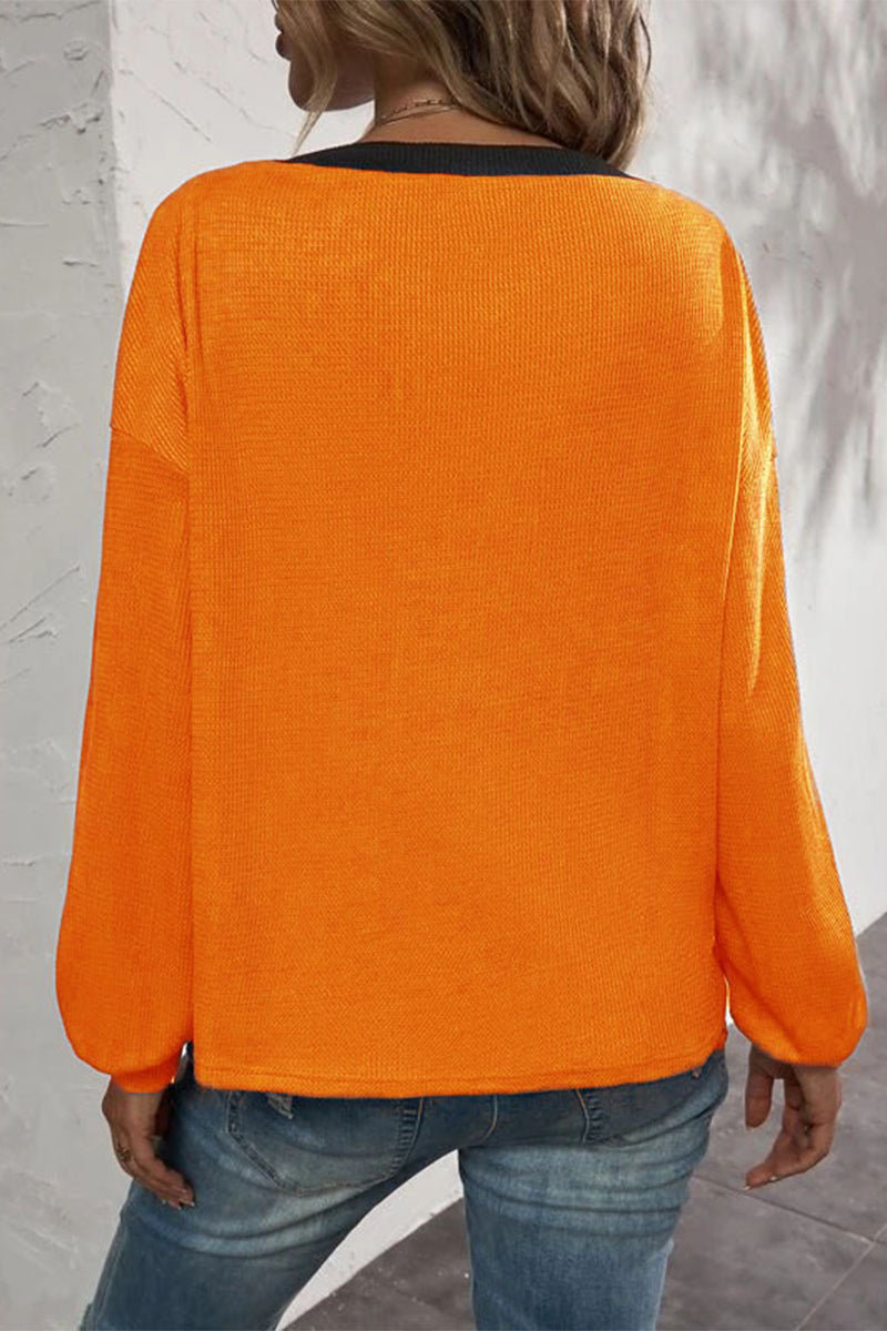 Camisetas casuales de cuello en V con botones y patchwork liso (7 colores)