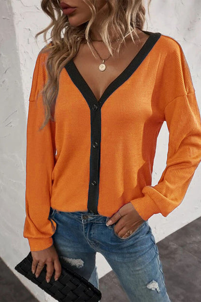 Camisetas casuales de cuello en V con botones y patchwork liso (7 colores)