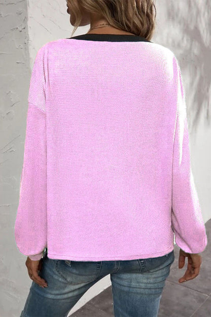 Camisetas casuales de cuello en V con botones y patchwork liso (7 colores)