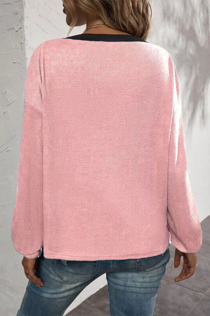 Camisetas casuales de cuello en V con botones y patchwork liso (7 colores)