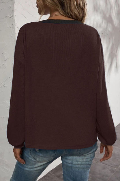 Camisetas casuales de cuello en V con botones y patchwork liso (7 colores)