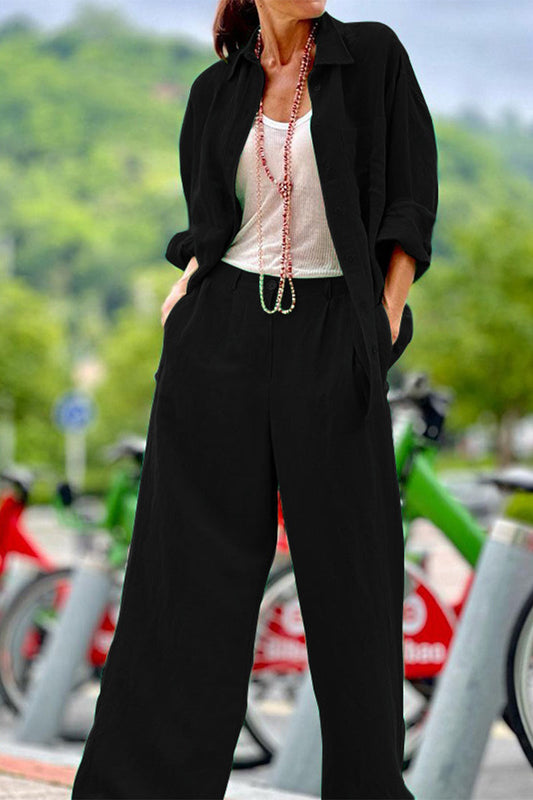 Conjunto casual de dos piezas de manga larga y color liso